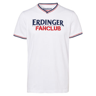 Erdinger Fanclub T-Shirt weiß mit rot blauem Logo Druck auf der Brust