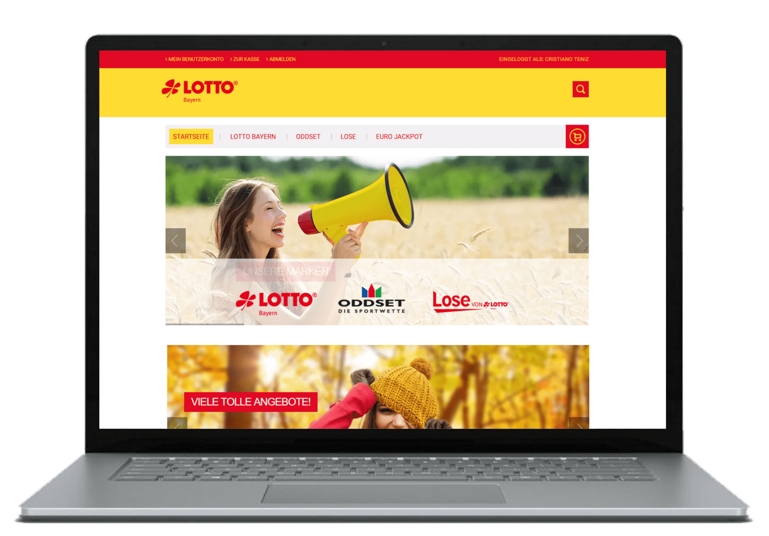 E-Commerce, Lotto Bayern Online-Shop auf Laptop Screen