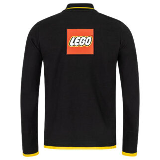 Lego langarm Polo mit gelben Kontrasten und Weblabel auf dem Rücken
