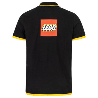 Lego Polo mit gelben Kontrasten und Weblabel auf dem Rücken