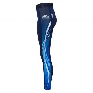 Team Erdinger alkoholfrei Damen Leggins mit elastischem Bund mit Logo-Prägung in blau; Seitenansicht